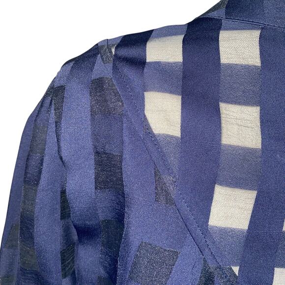 Current Air Anthropologie Blouse SP Short Sleeve Button Up Plaid Sheer Bows - Picture 12 of 16